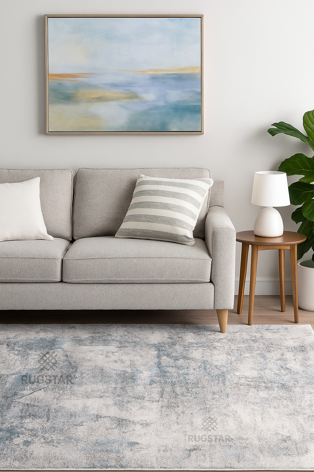 Arctic Mist Faux Rabbit Fur Area Rug – Subtle Textured Abstract Blue & White Soft Carpet