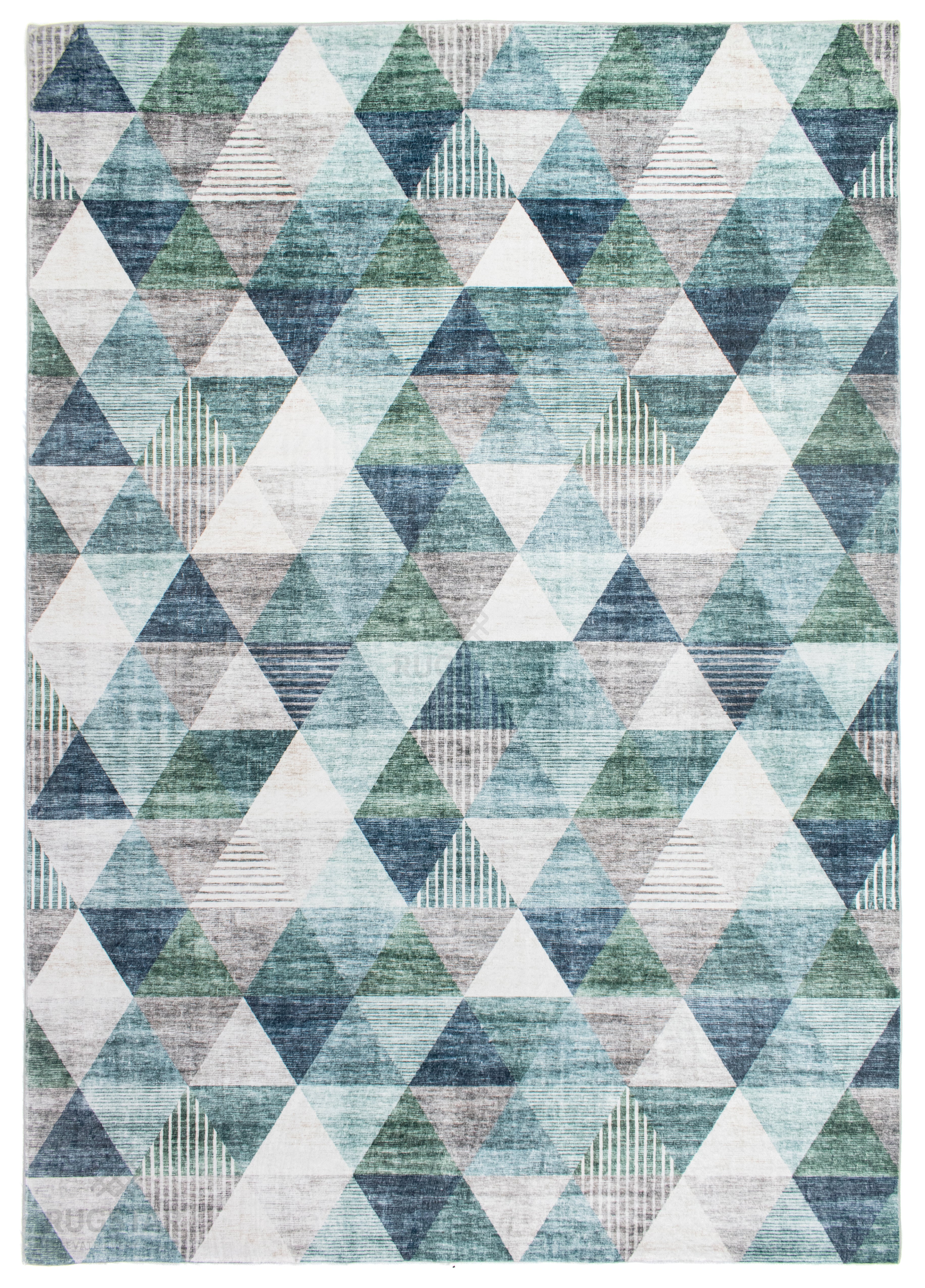 Azure Prism Faux Rabbit Fur Area Rug – Geometric Tri-Color Modern Plush Carpet