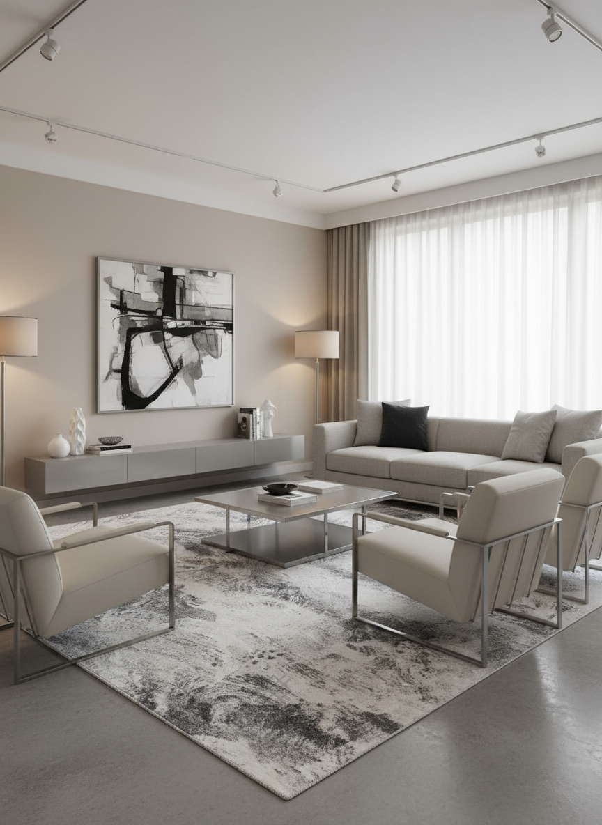 Frost Veil Faux Rabbit Fur Area Rug – Contemporary Abstract Cloud Design Plush Carpet