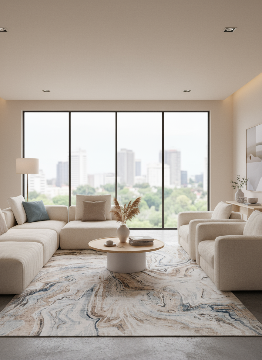 Marble Wave Faux Rabbit Fur Area Rug – Elegant Flow Pattern Plush Modern Carpet