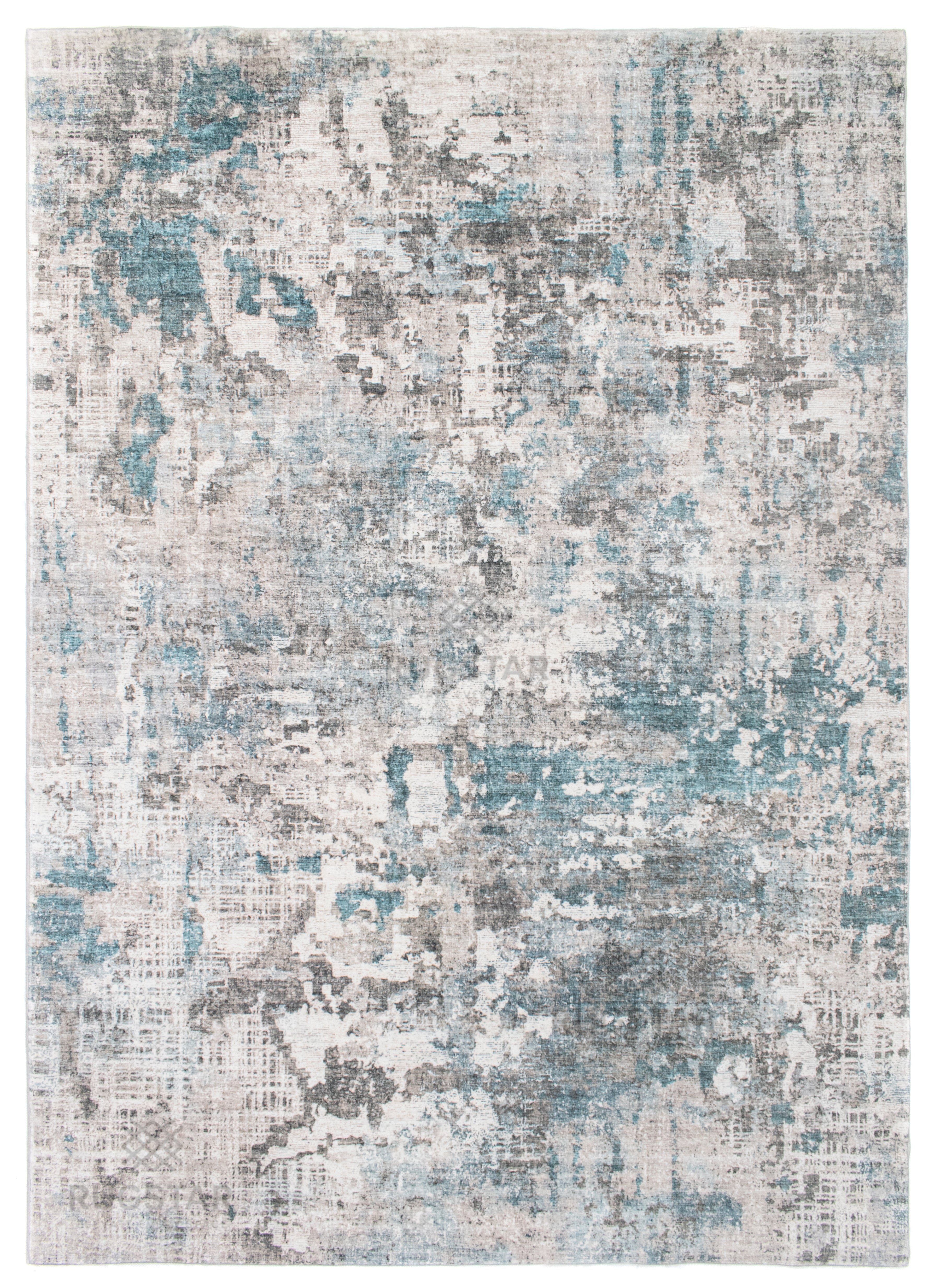 Frosted Azure Faux Rabbit Fur Area Rug – Subtle Distressed Abstract Blue & Grey Plush Carpet