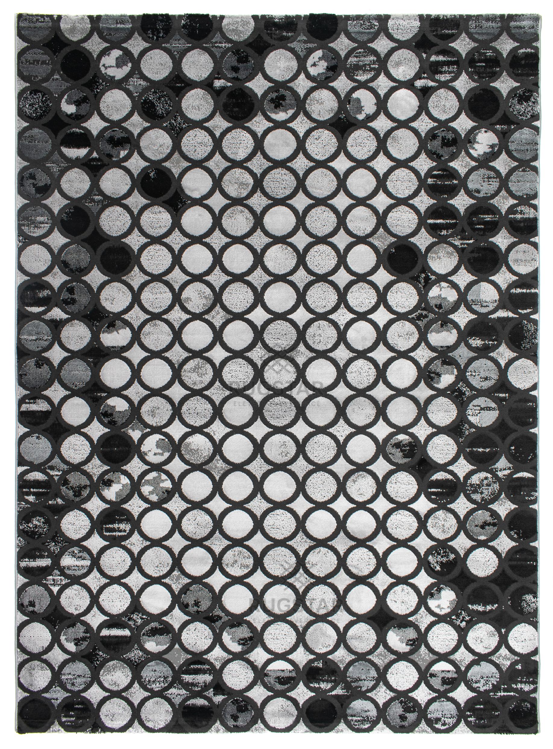 Metro Silver Circle Pattern Carpet – Geometric Modern Design, Luxurious Soft Feel