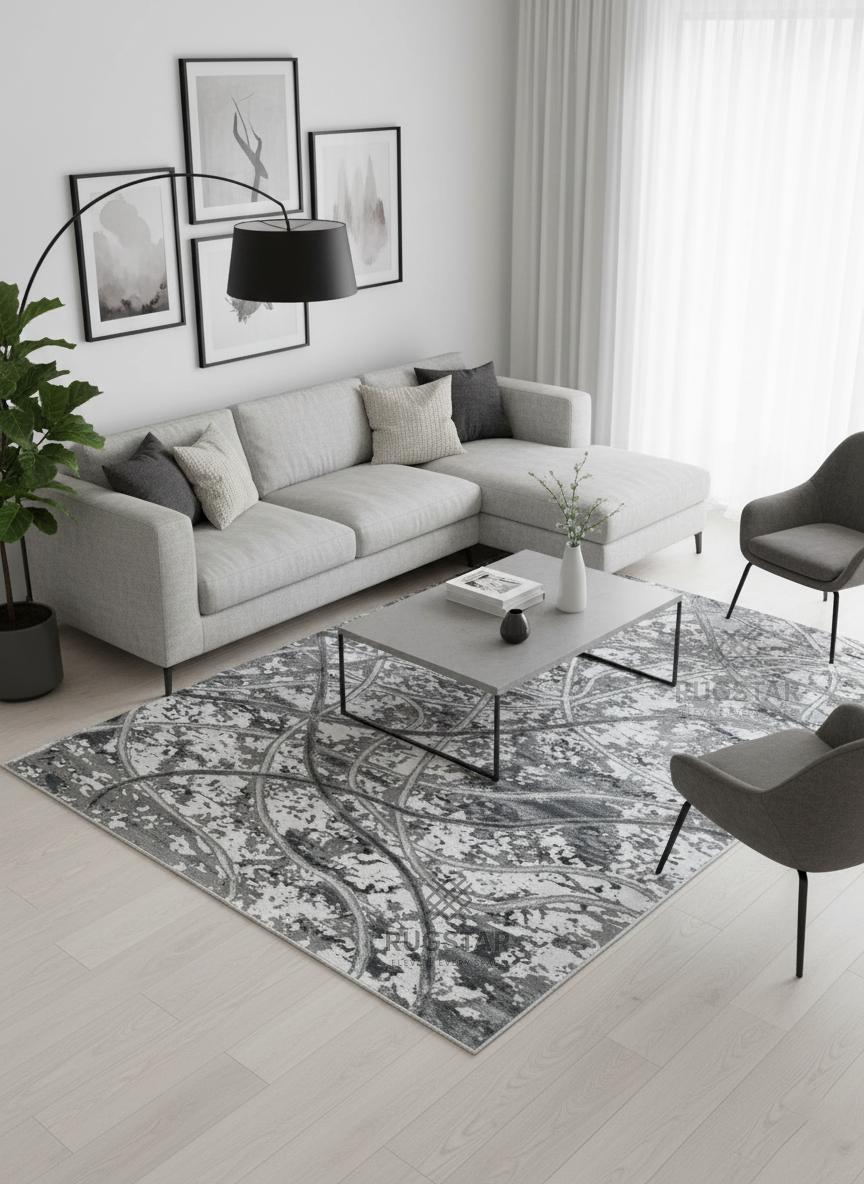 Metro Geometric Pathway Carpet - Grey Charcoal Fusion