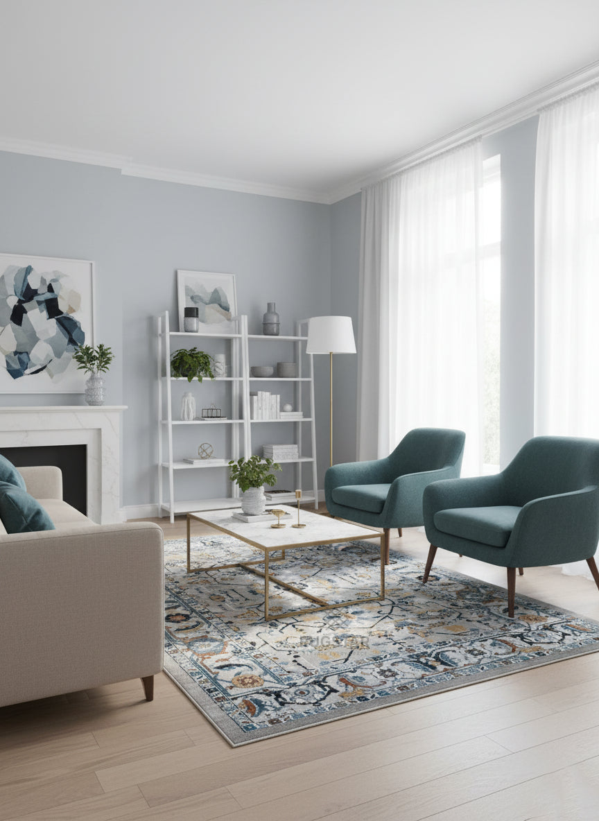 Topkapi Silver Botanical Carpet – Elegant Grey Tones with Turkish Detailing