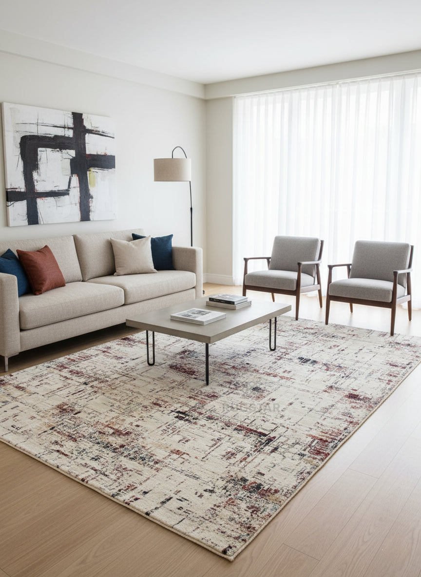 Topkapi Abstract Ivory Carpet – Modern Minimalist Design with Turkish Craft