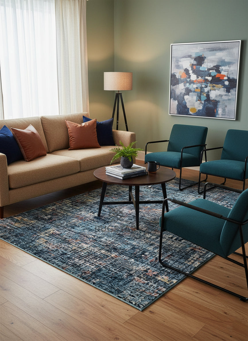 Topkapi Indigo Abstract Carpet – Contemporary Turkish Design with Rich Textures