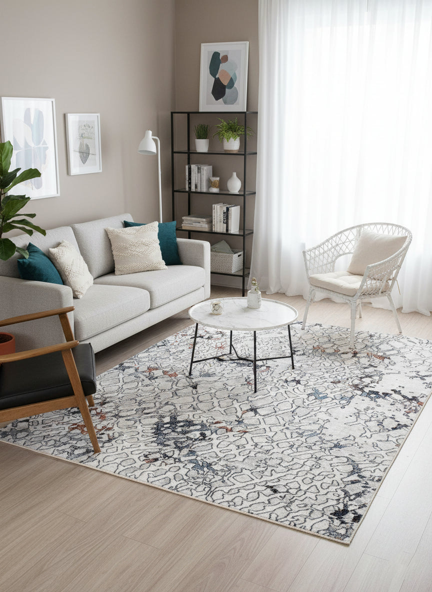 Topkapi Arctic Mist Carpet – Minimalist Abstract Design in Grey and White