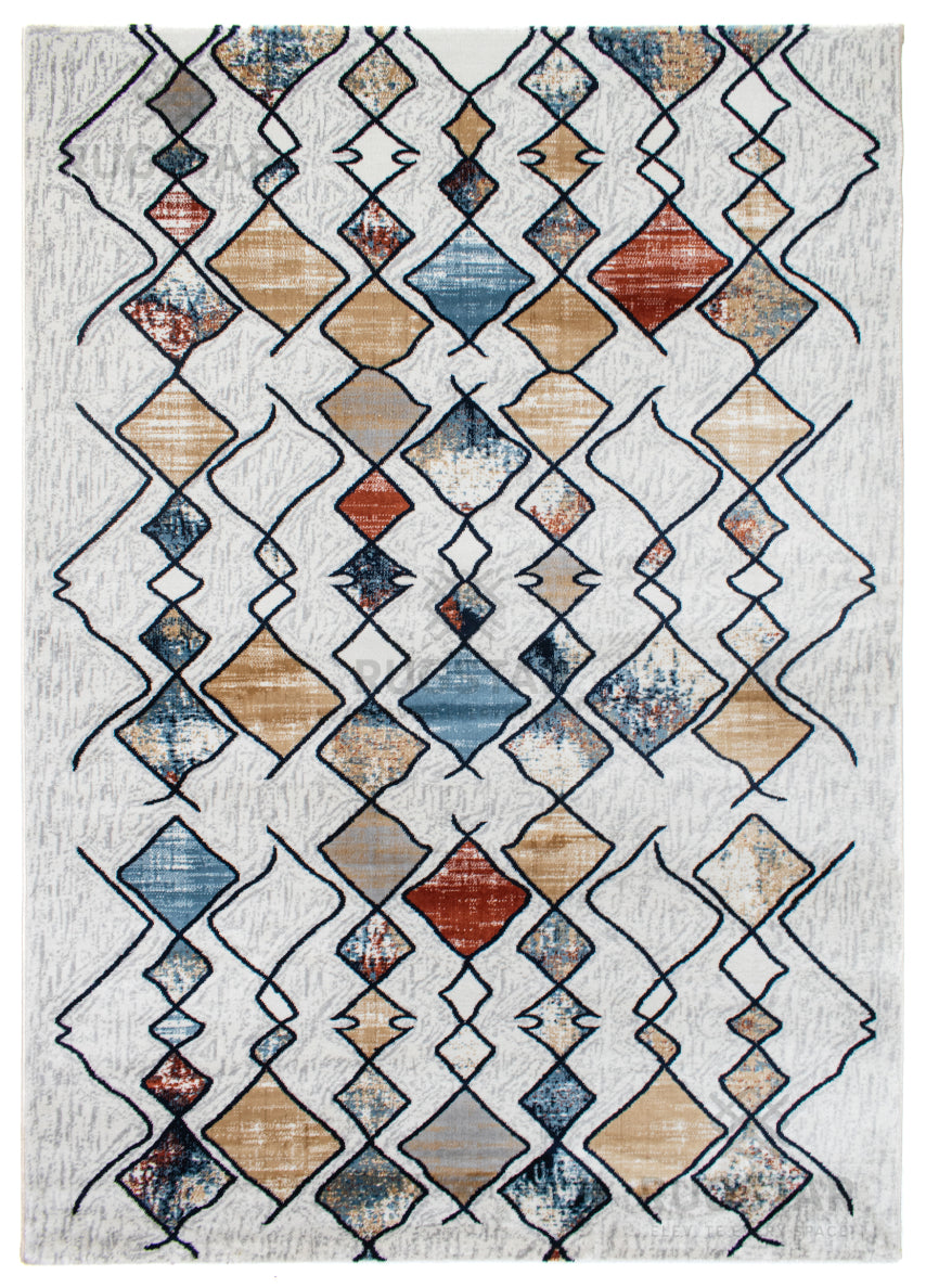 Topkapi Ivory Tribal Diamond Carpet – Modern Bohemian Flair in Multicolor Design