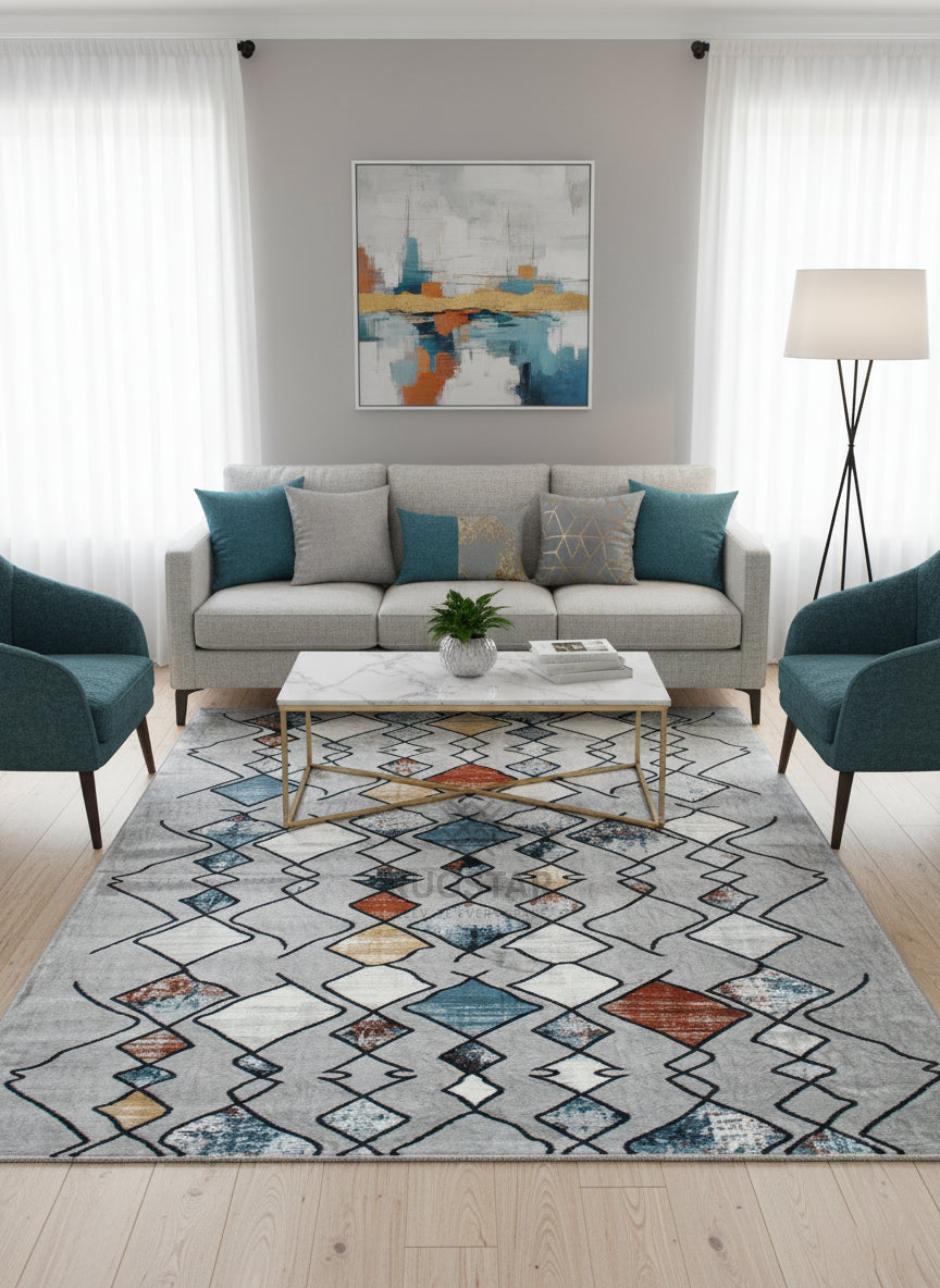 Topkapi Grey Tribal Diamond Carpet – Subtle Modern Expression in Muted Tones