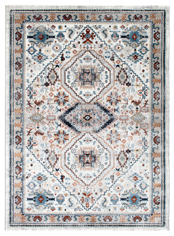 Topkapi Ivory Blue Medallion Carpet – Delicate Turkish Patterns with Modern Serenity
