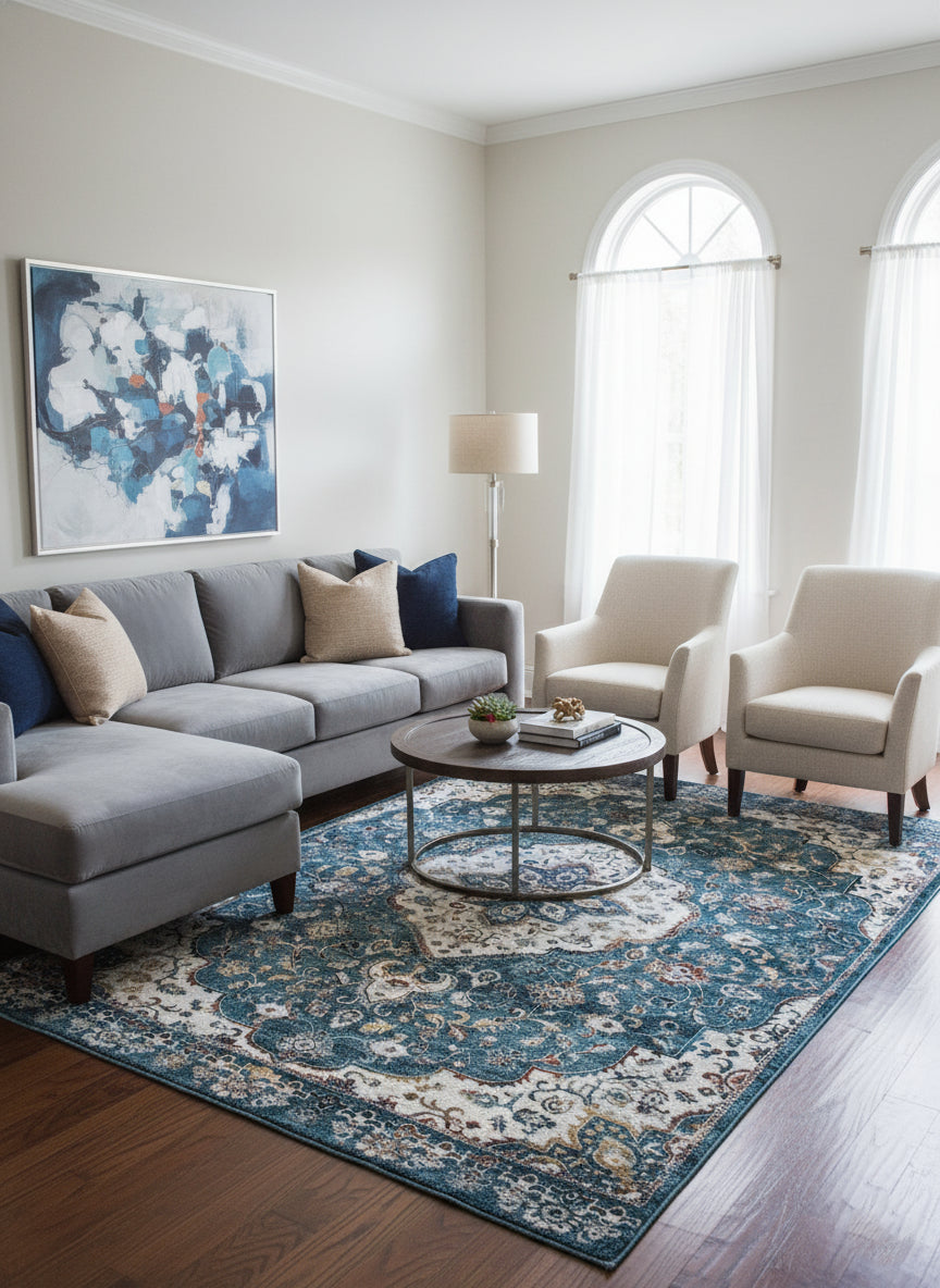 Topkapi Blue Persian Carpet – Deep Elegance with Ornate Medallion Design