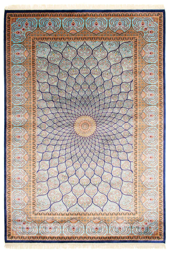 Persian Silk Carpet - Celestial Blue Mosaic