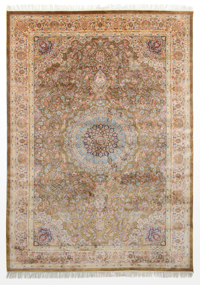 Persian Silk Carpet - Golden Earth Medallion