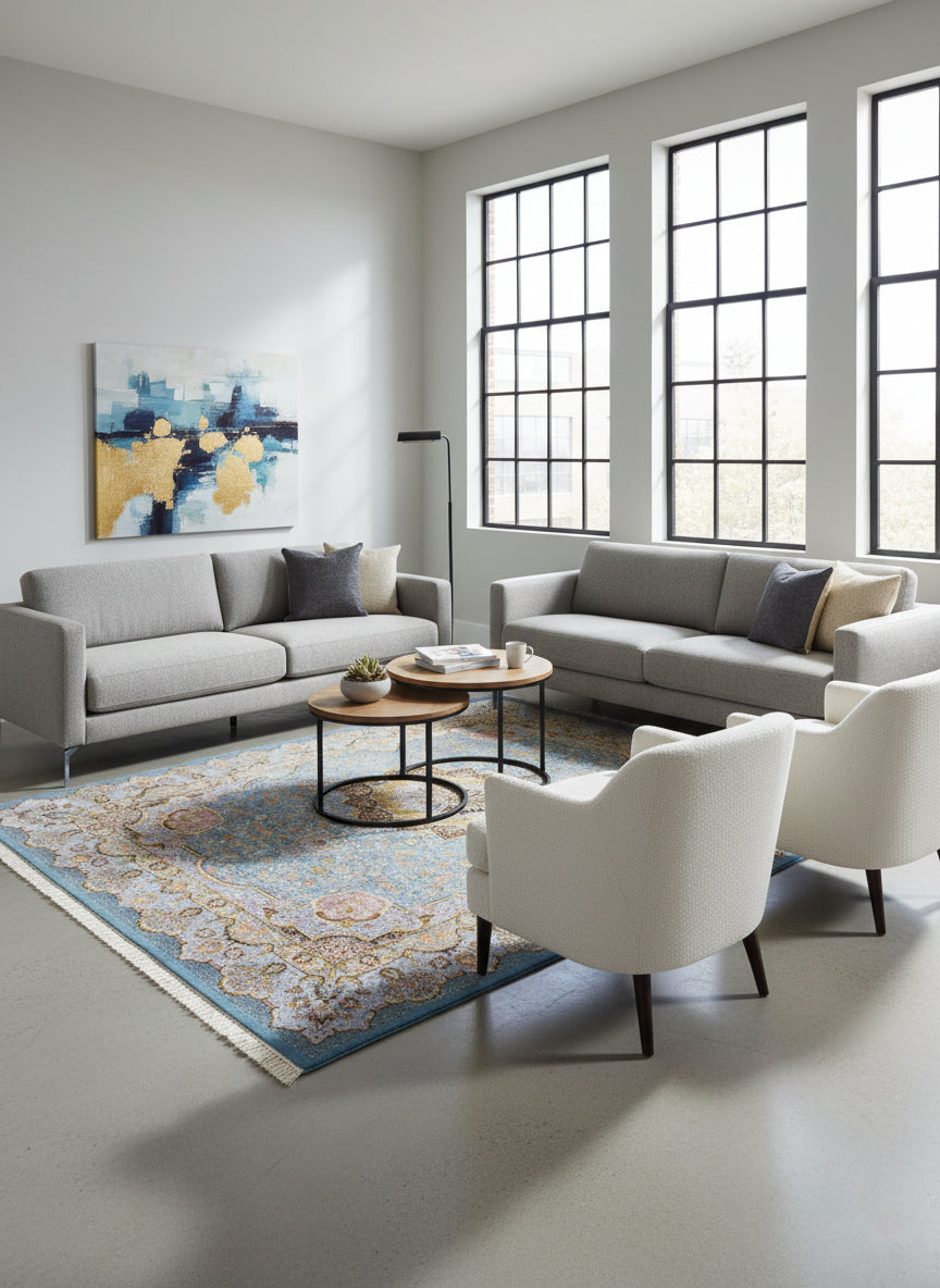 Persian Silk Carpet - Blue Lotus Majesty