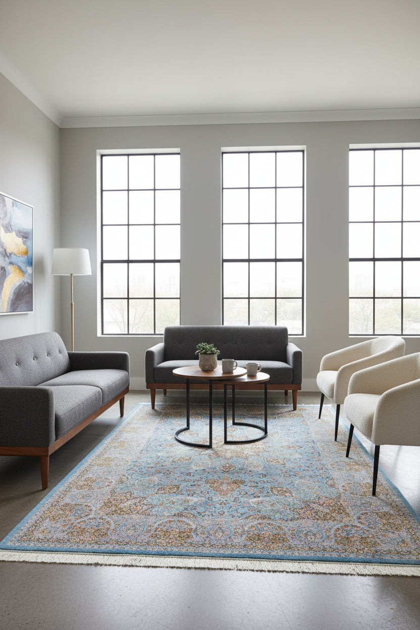 Persian Silk Carpet - Sky Bloom Grandeur