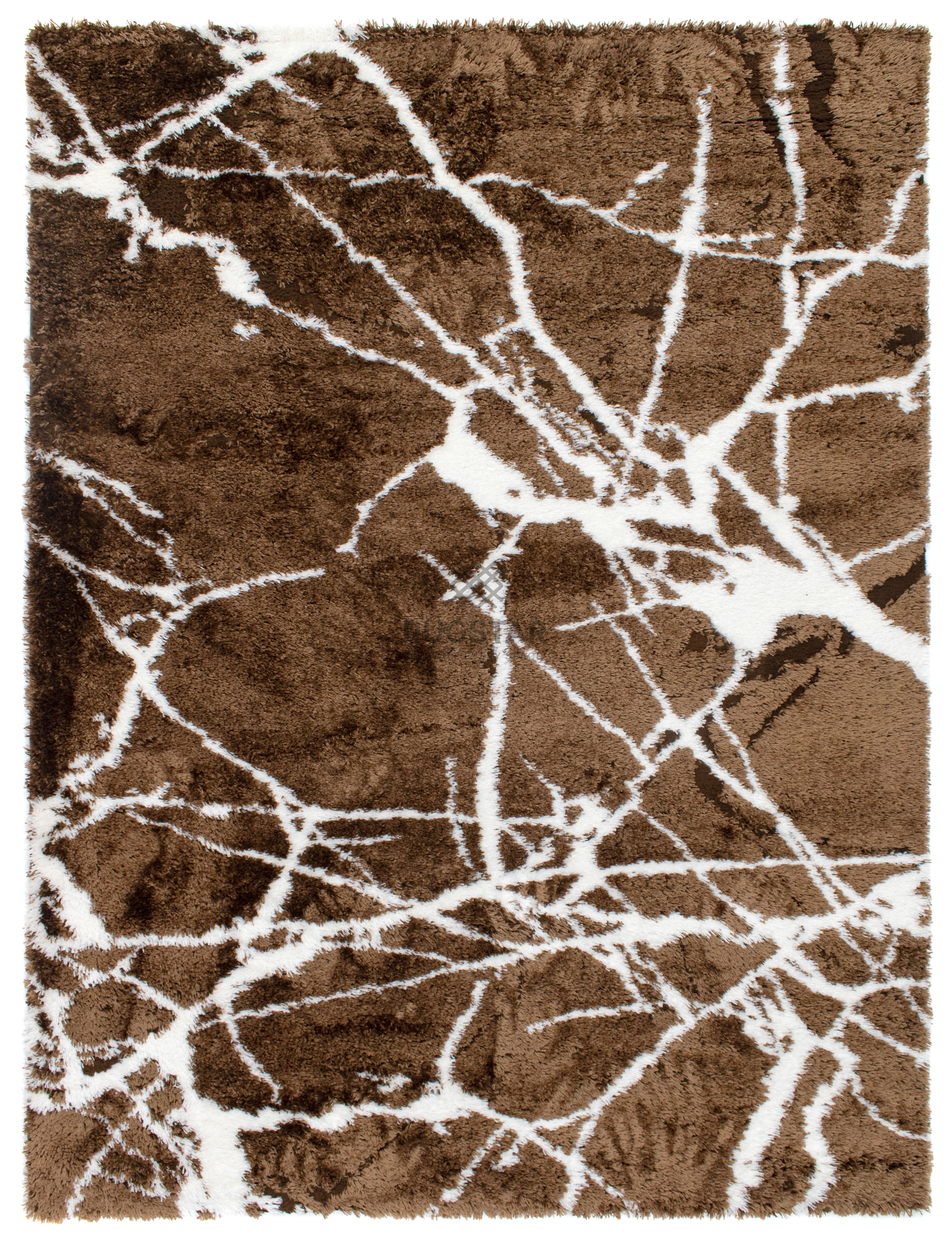 Turkish Washable Shaggy Carpet – Coffee Brown & White Abstract Pattern | Soft Polyester Rug