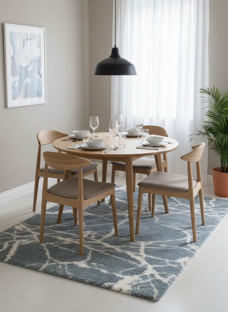 Turkish Washable Shaggy Carpet – Blue & White Abstract Modern Rug | Ultra Soft Polyester