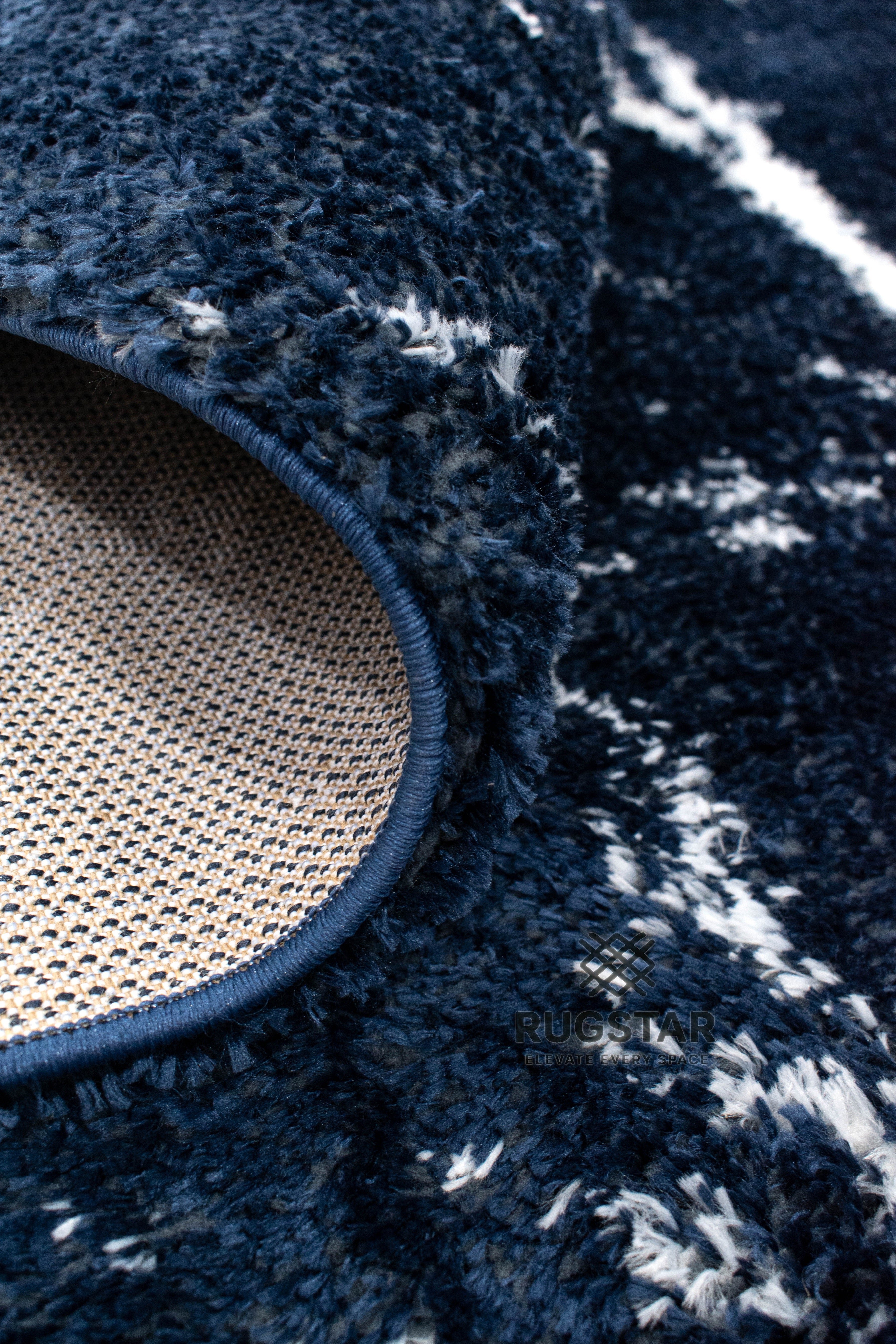 Turkish Washable Shaggy Carpet – Navy Blue & White Abstract Pattern | Ultra Soft Polyester