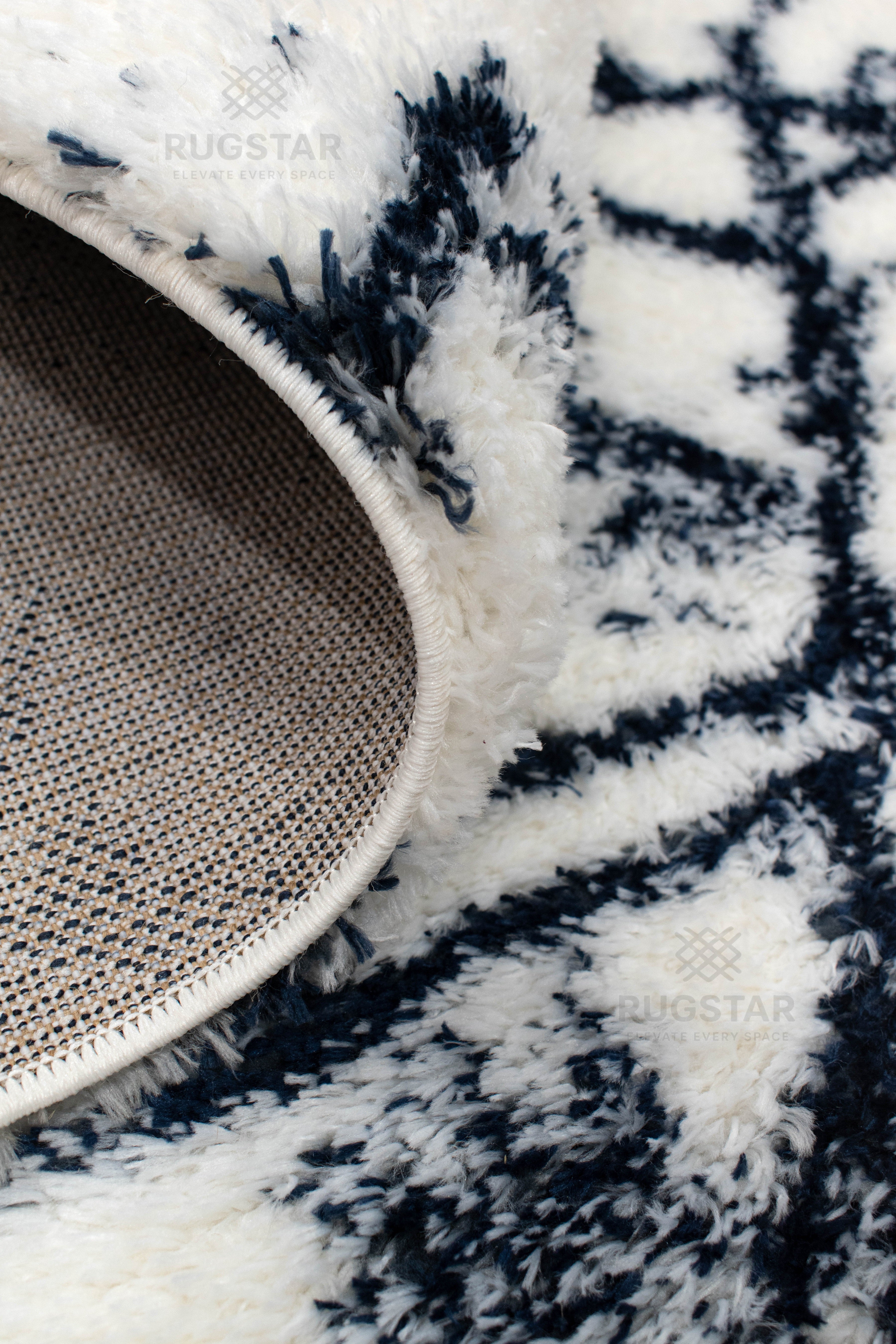 Turkish Washable Shaggy Carpet – White & Black Marble Pattern