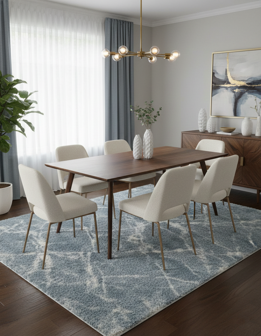 Turkish Washable Shaggy Carpet – Ice Blue Marble Pattern