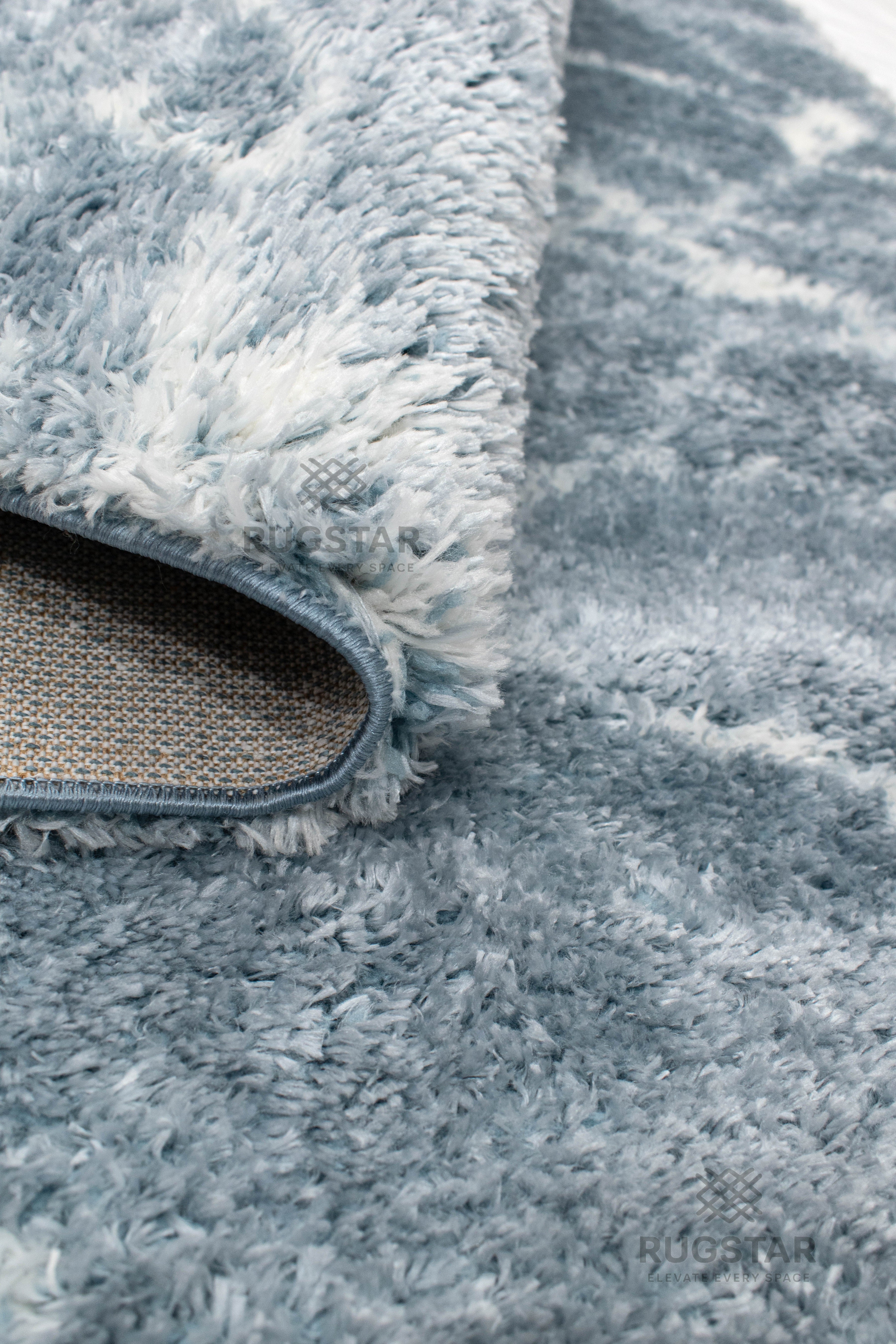 Turkish Washable Shaggy Carpet – Ice Blue Marble Pattern