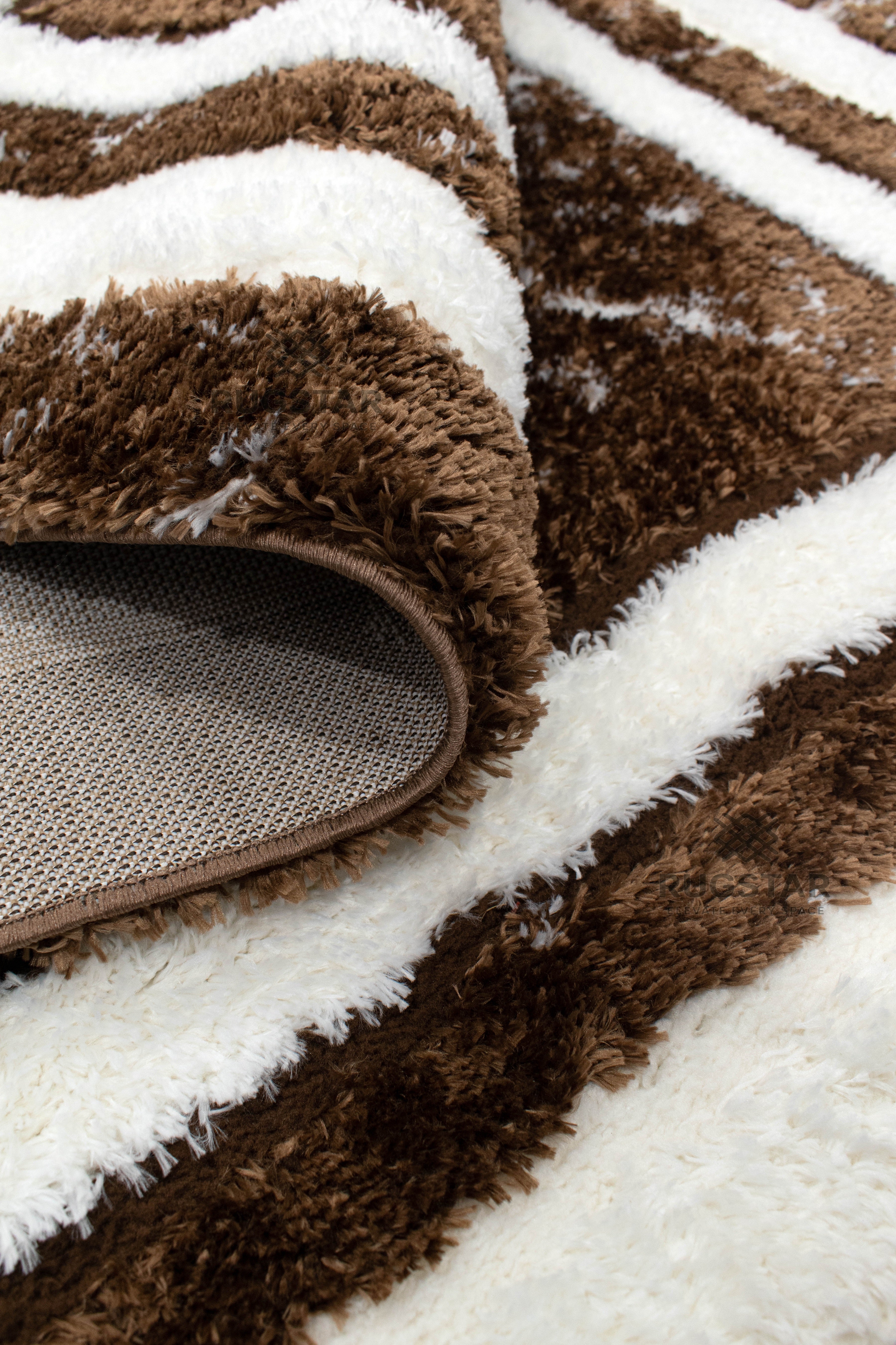 Turkish Washable Shaggy Carpet – Deep Coffee Border & Center Design