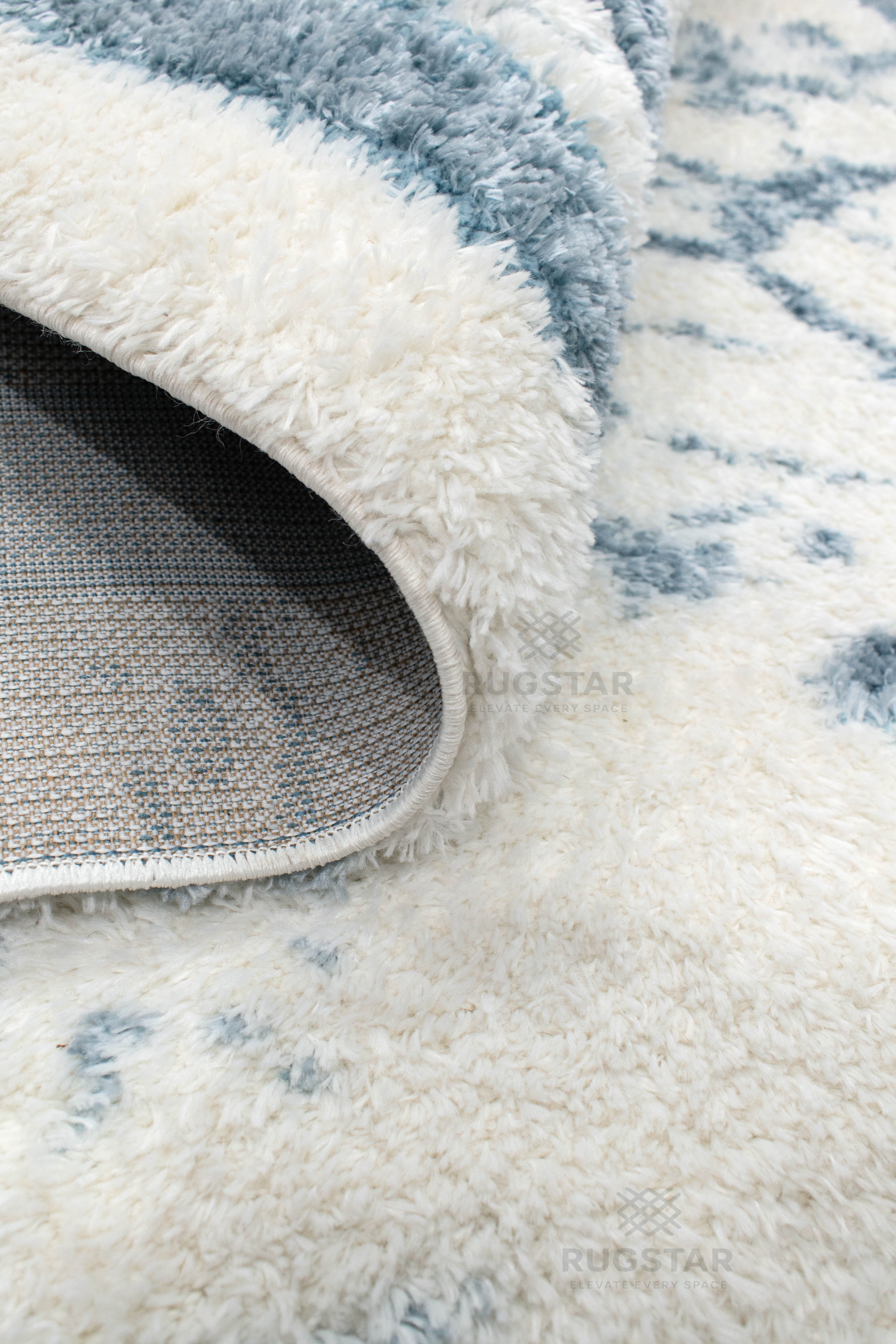 Turkish Washable Shaggy Carpet – Blue Frost Border & White Base