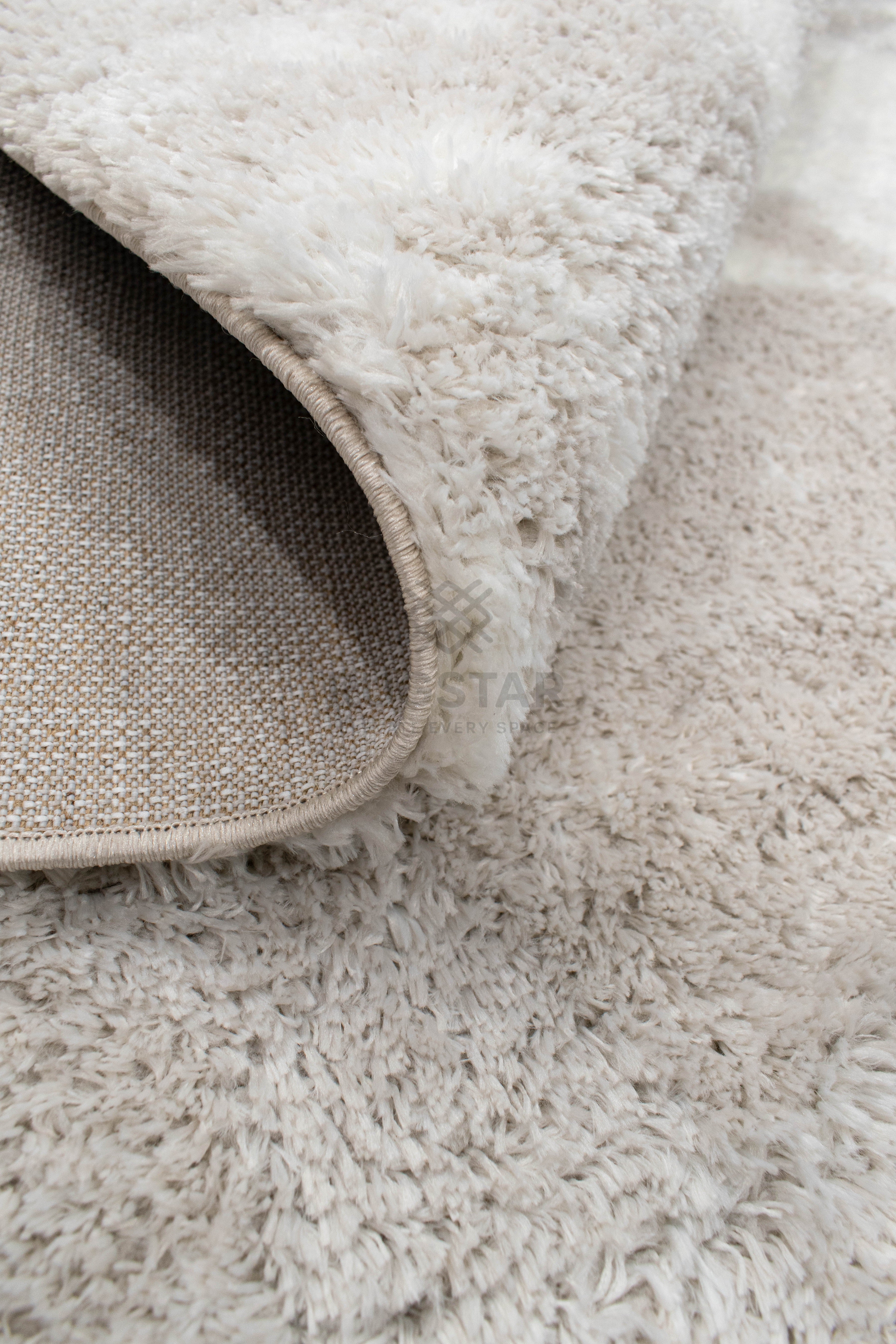 Turkish Washable Shaggy Carpet – Beige & White Geometric Abstract