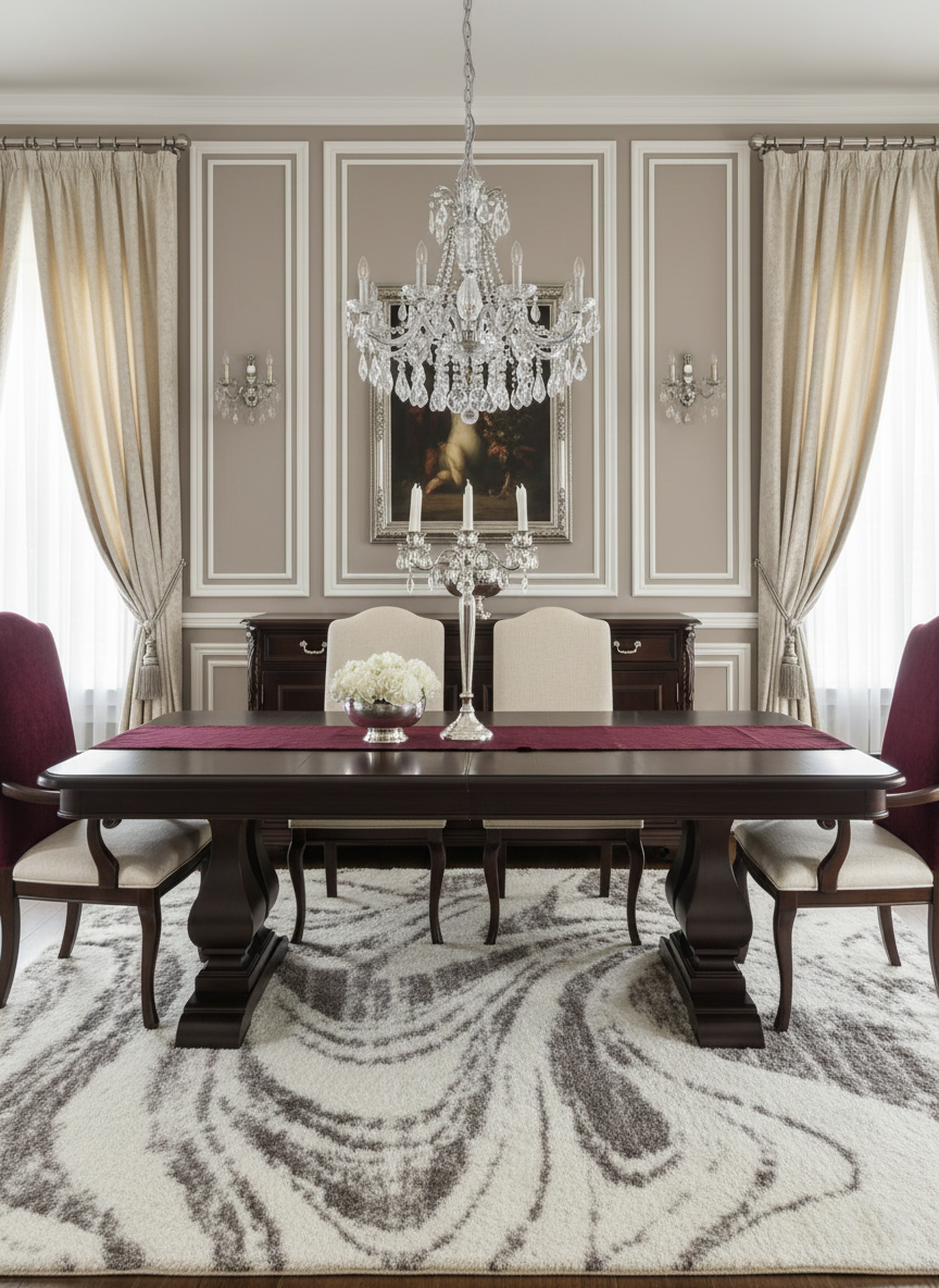 Turkish Washable Shaggy Carpet – Marble Swirl White Grey