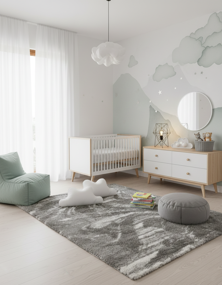 Turkish Washable Shaggy Carpet – Marble Swirl Grey