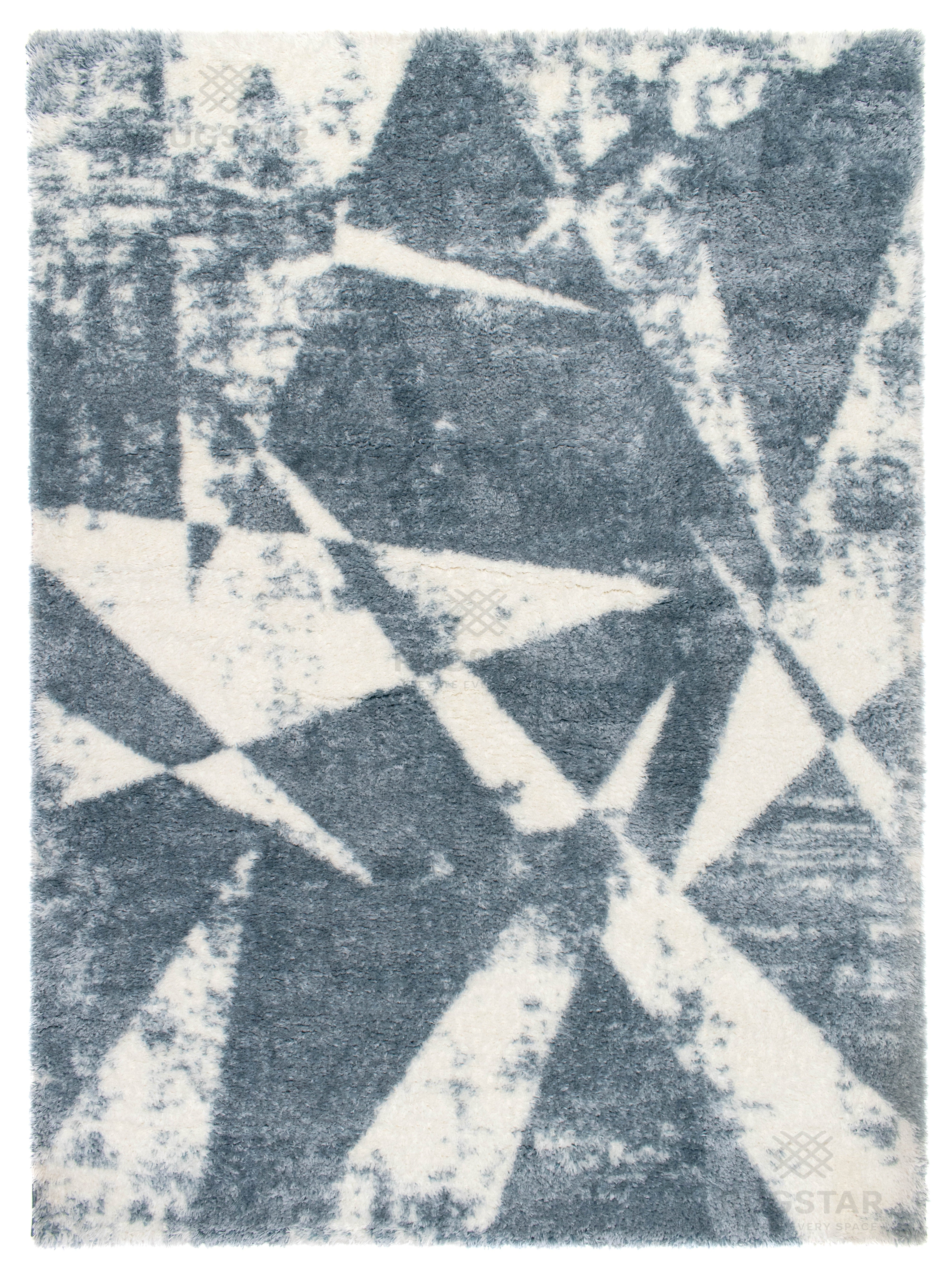 Turkish Washable Shaggy Carpet – Blue & White Geometric Abstract