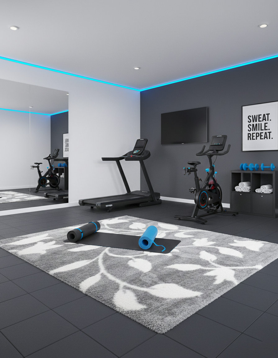 Turkish Washable Shaggy Carpet – Grey Floral Vine