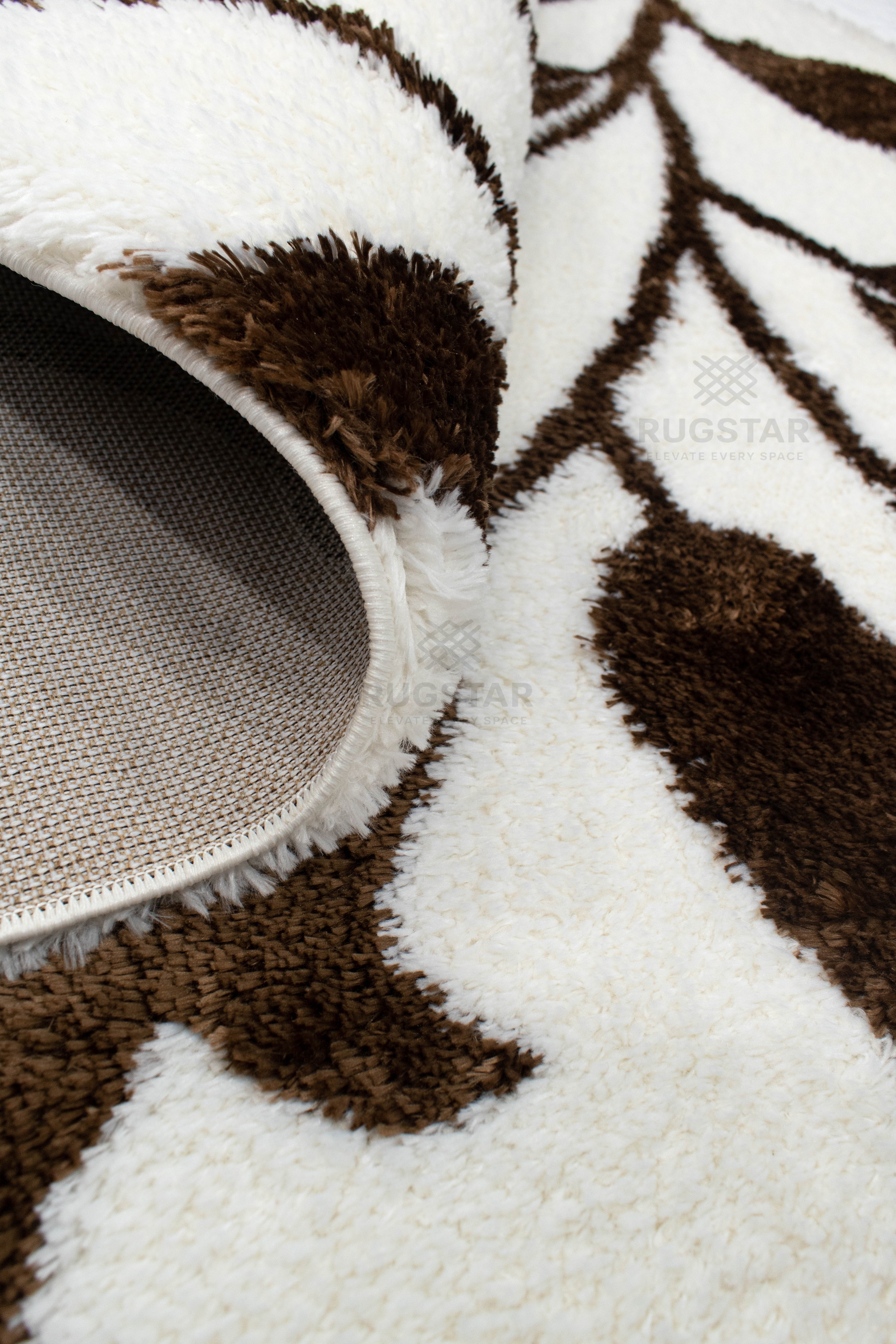 Turkish Washable Shaggy Carpet – Cream with Brown Floral Vine