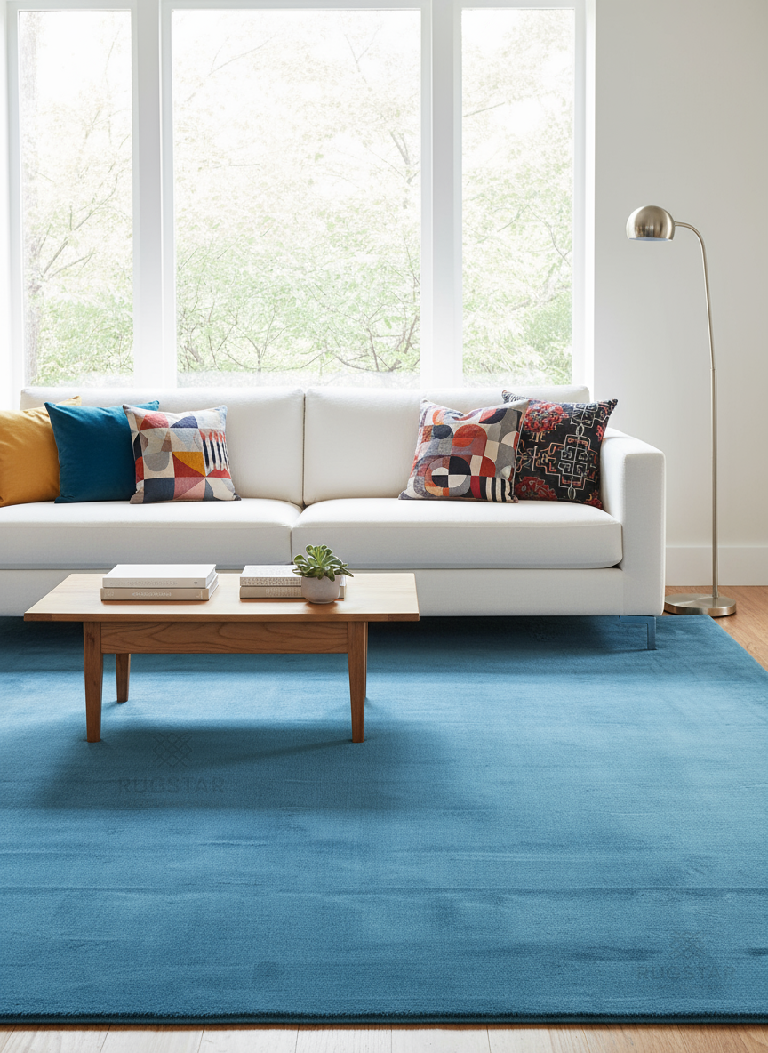 Azure Dream – Handcrafted Puffy Faux Rabbit Fur Carpet