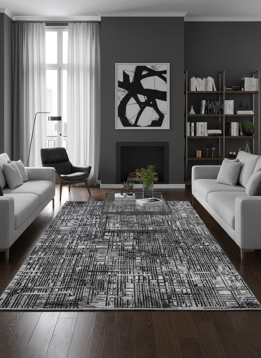 Metro Modern Abstract Carpet – Premium Turkish Polyester Blend with Plush Pile