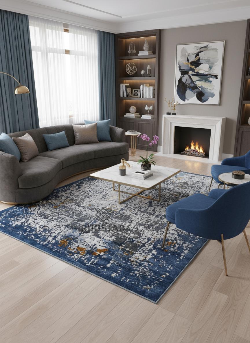 Metro Modern Abstract Carpet – Premium Turkish Polyester Blend with Plush Pile