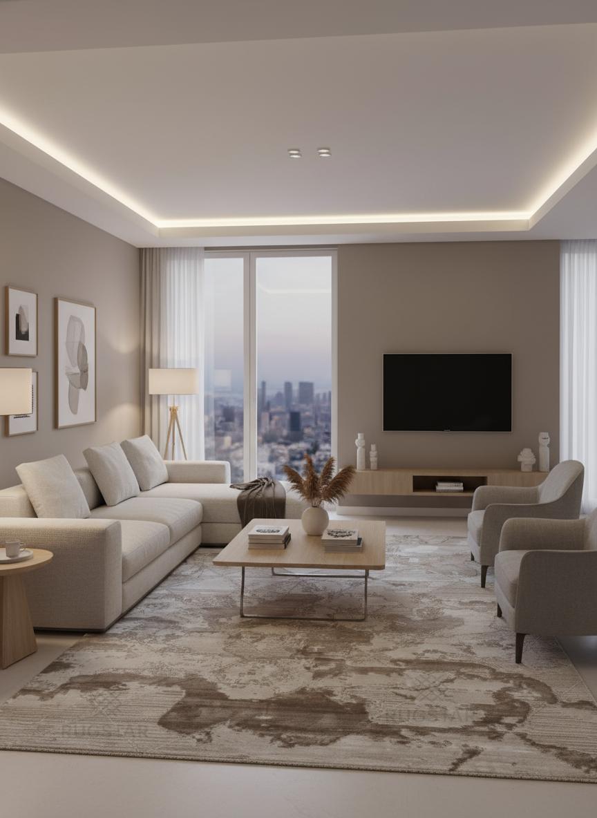 Metro Beige Abstract Carpet – Premium Polyester with Shrink Acrylic, Modern Neutral Elegance