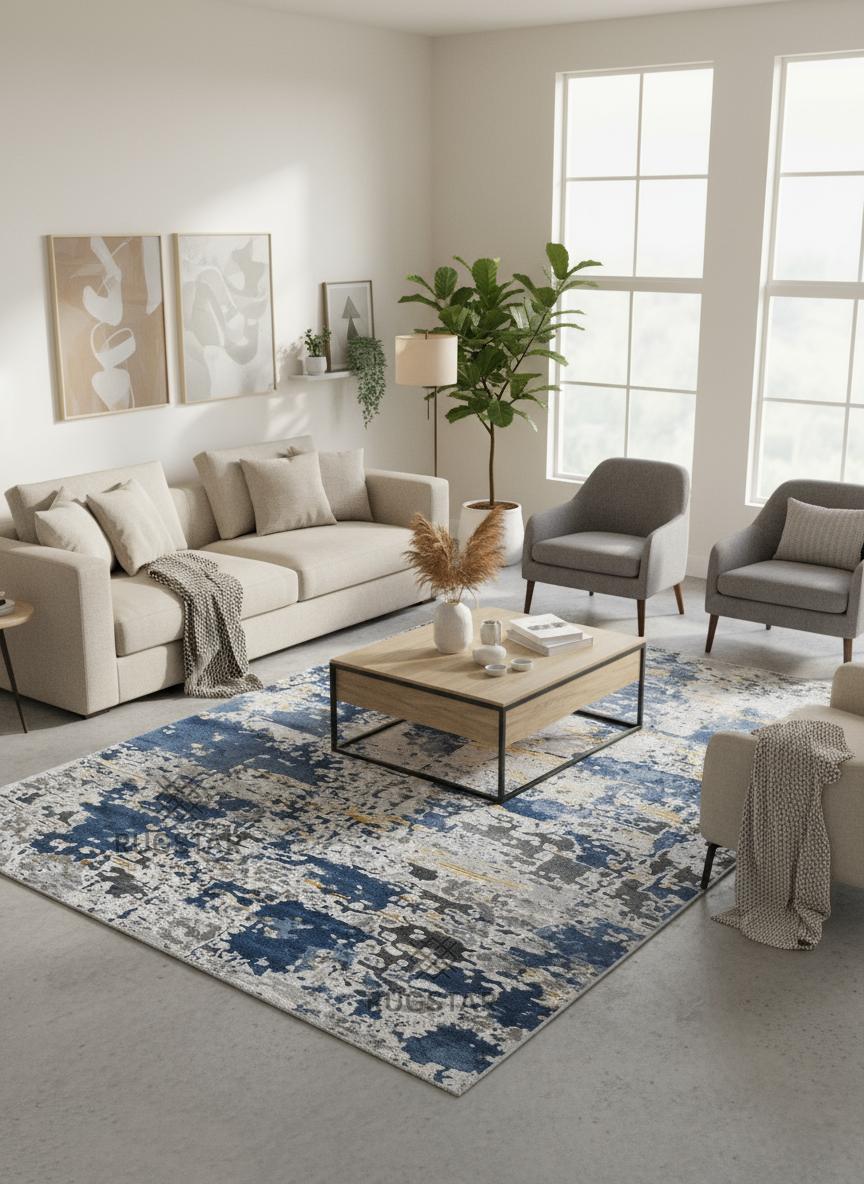 Metro Blue-Grey Artistic Carpet – Turkish Power Loomed, Textured Modern Pattern