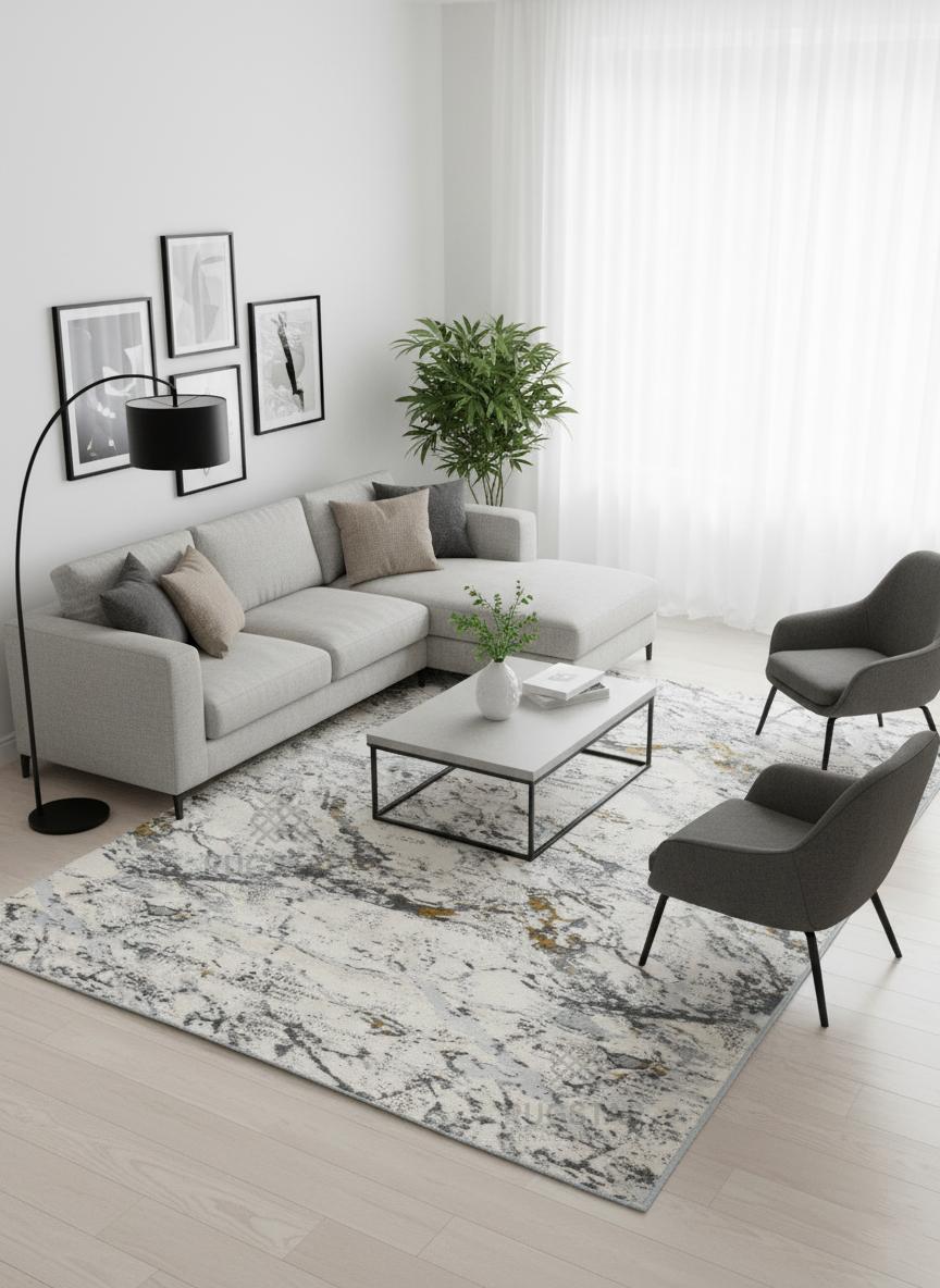 Metro Marble Flow Carpet - Ivory Grey Elegance