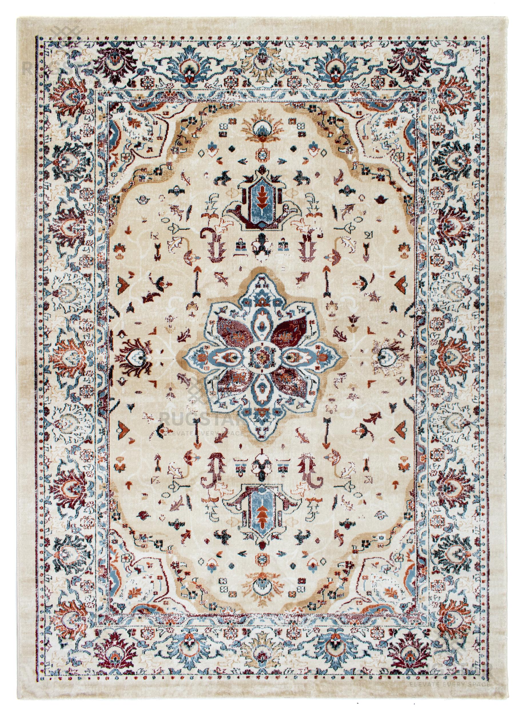 Topkapi Beige Turkish Motif Carpet – Premium Polyester Luxury Floor Rug