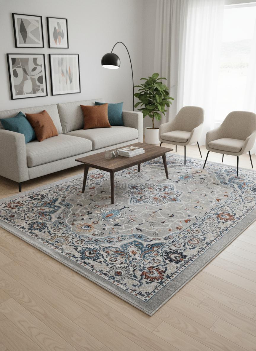 Topkapi Silver Turkish Design Carpet – Elegant Grey Tone with Fine Detailing