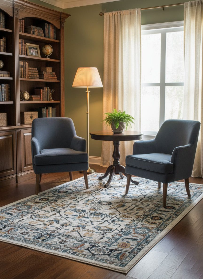 Topkapi Blue Turkish Floral Carpet – Classic Motifs with Modern Charm