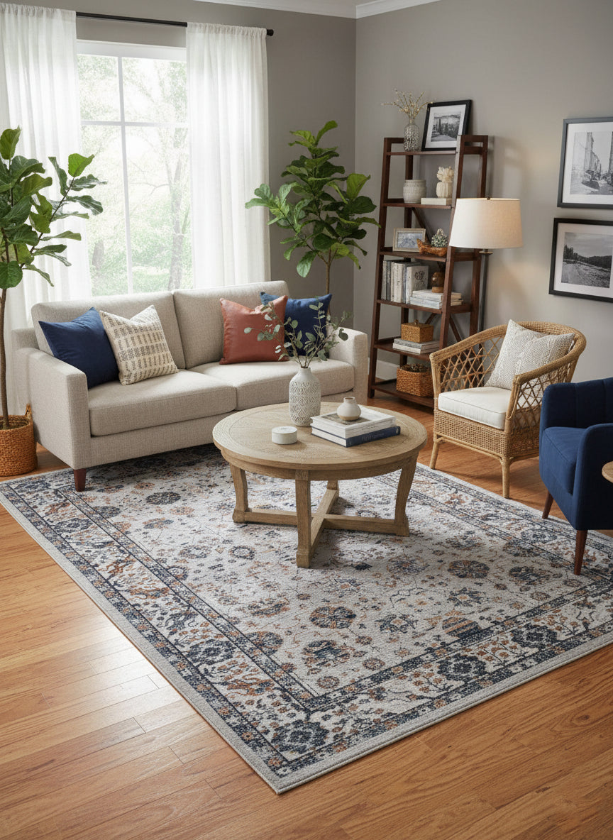 Topkapi Silver Heritage Carpet – Turkish Floral Motif with Copper Accents