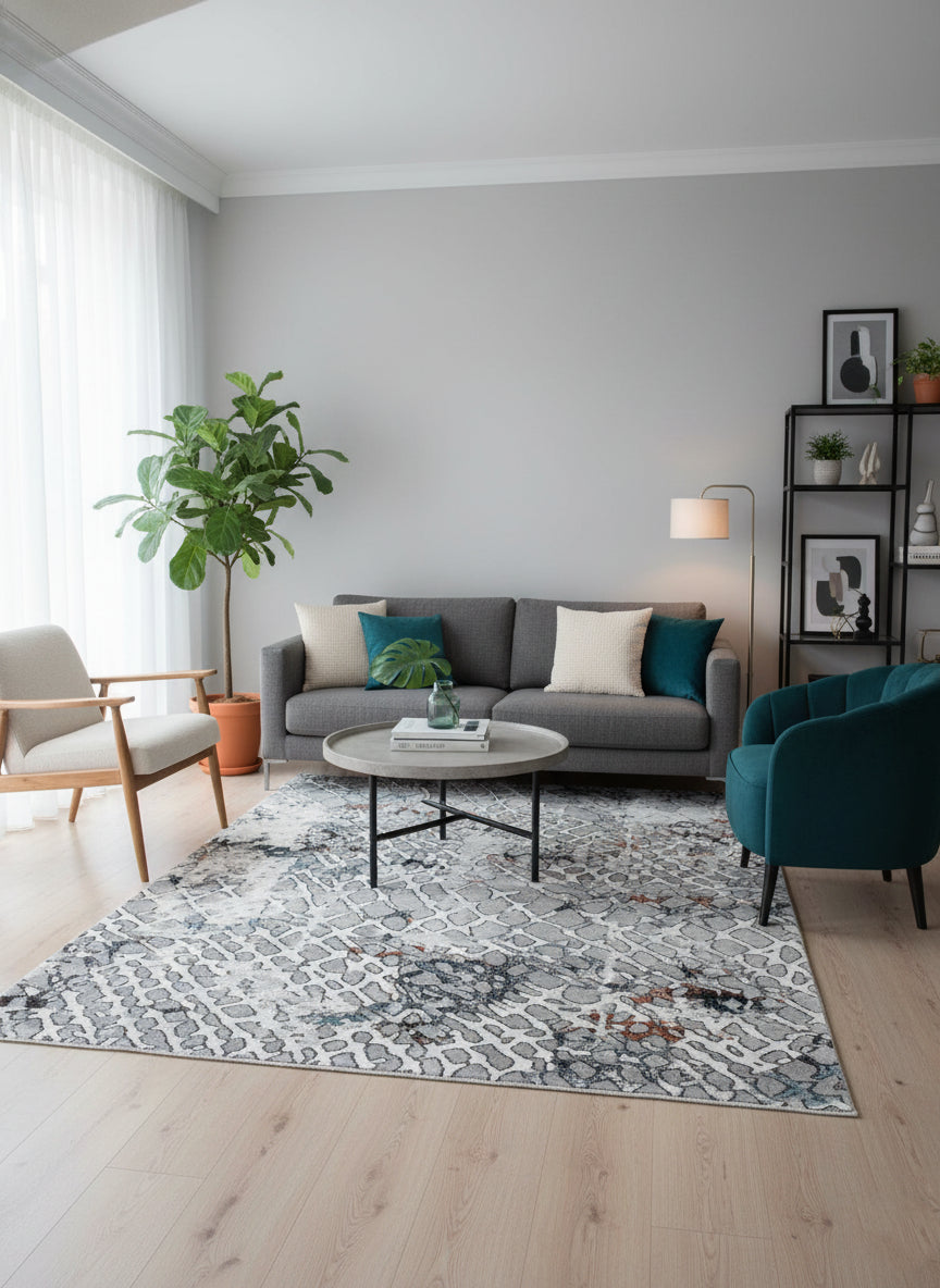 Topkapi Modern Silver Abstract Carpet – Contemporary Texture with Turkish Craftsmanship