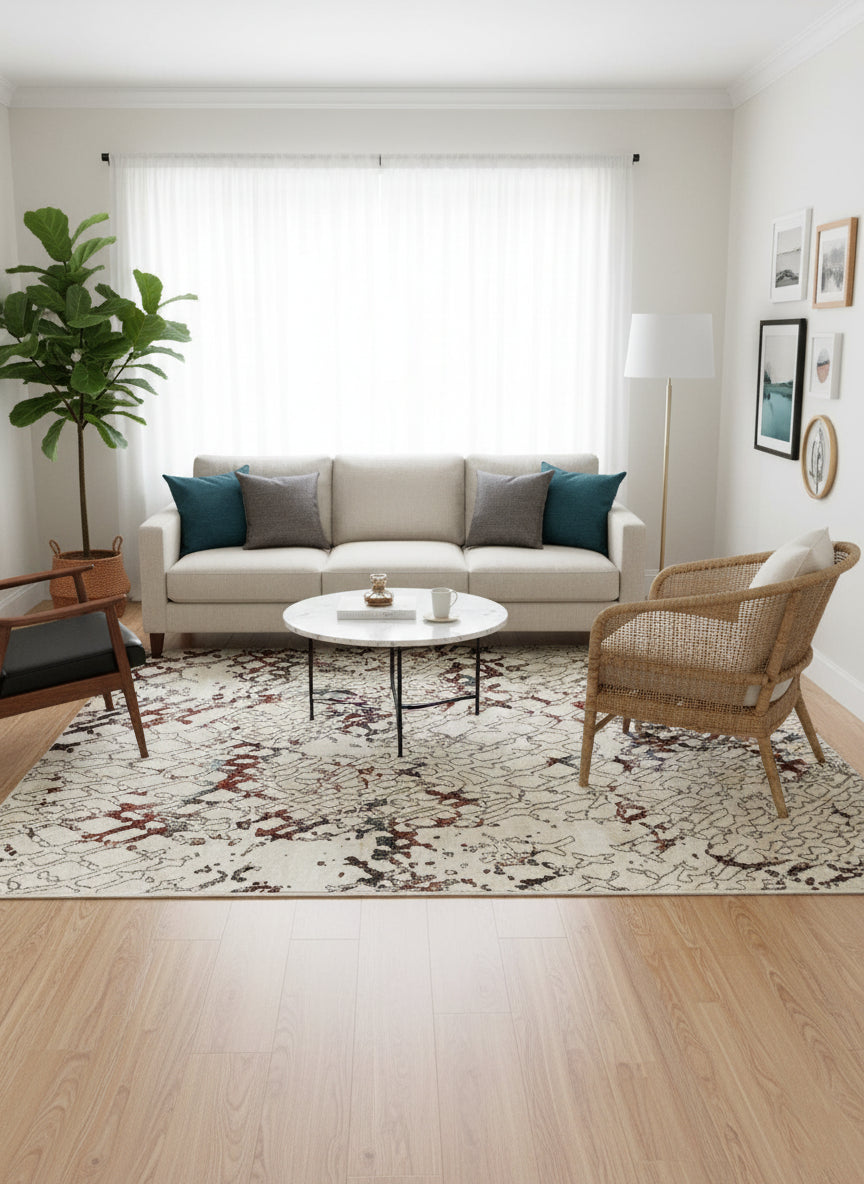 Topkapi Beige Abstract Carpet – Warm Modern Elegance with Turkish Detailing