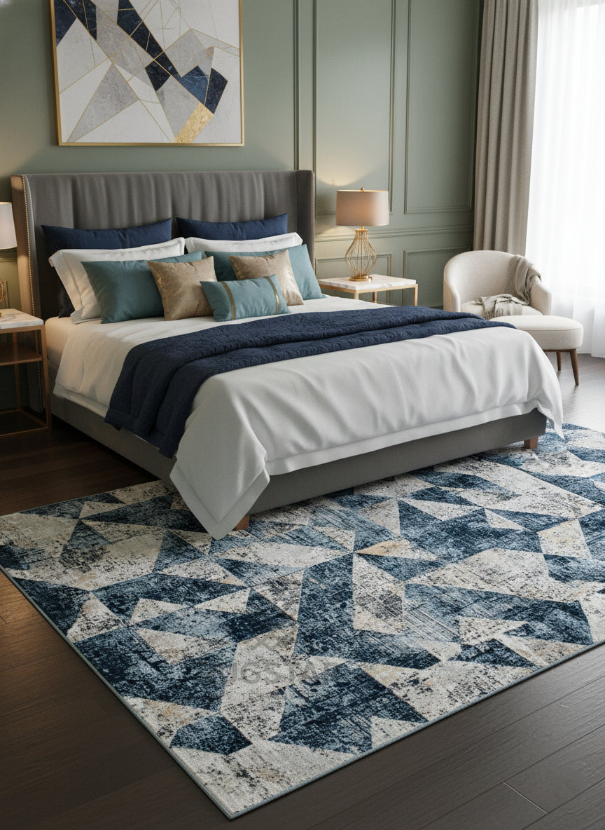 Topkapi Blue Geometric Carpet – Modern Turkish Design with Artistic Symmetry