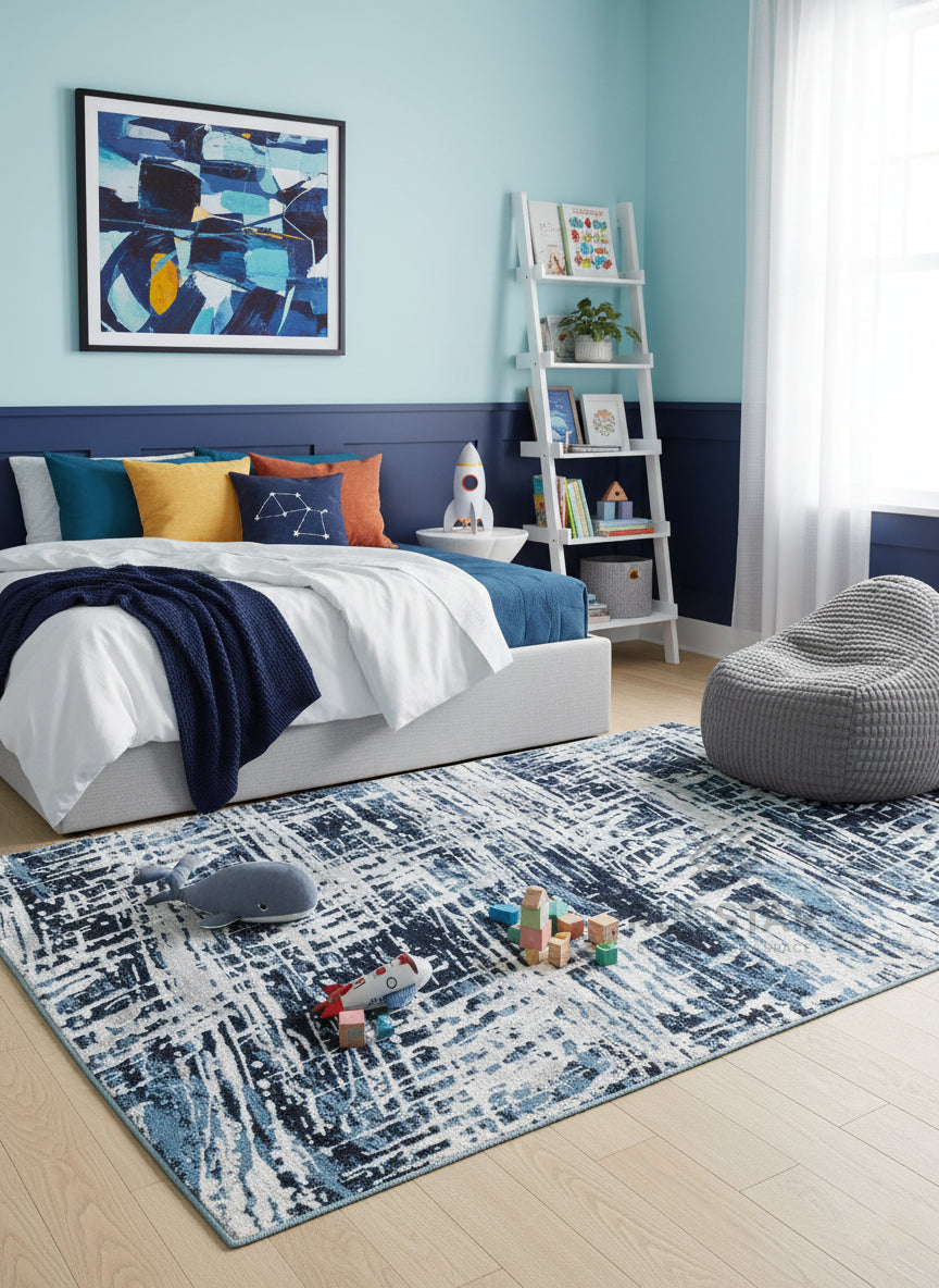 Topkapi Midnight Brush Carpet – Deep Artistic Strokes in Navy and Grey