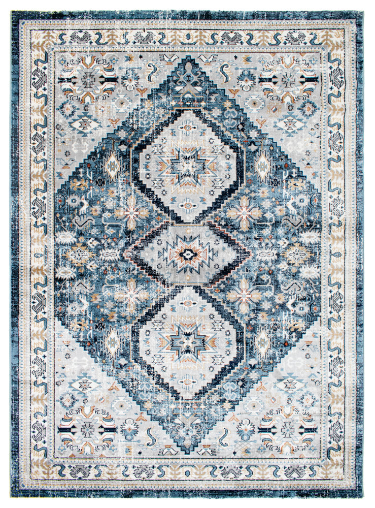 Topkapi Blue Medallion Carpet – Classic Turkish Elegance in Soft Blue and Ivory
