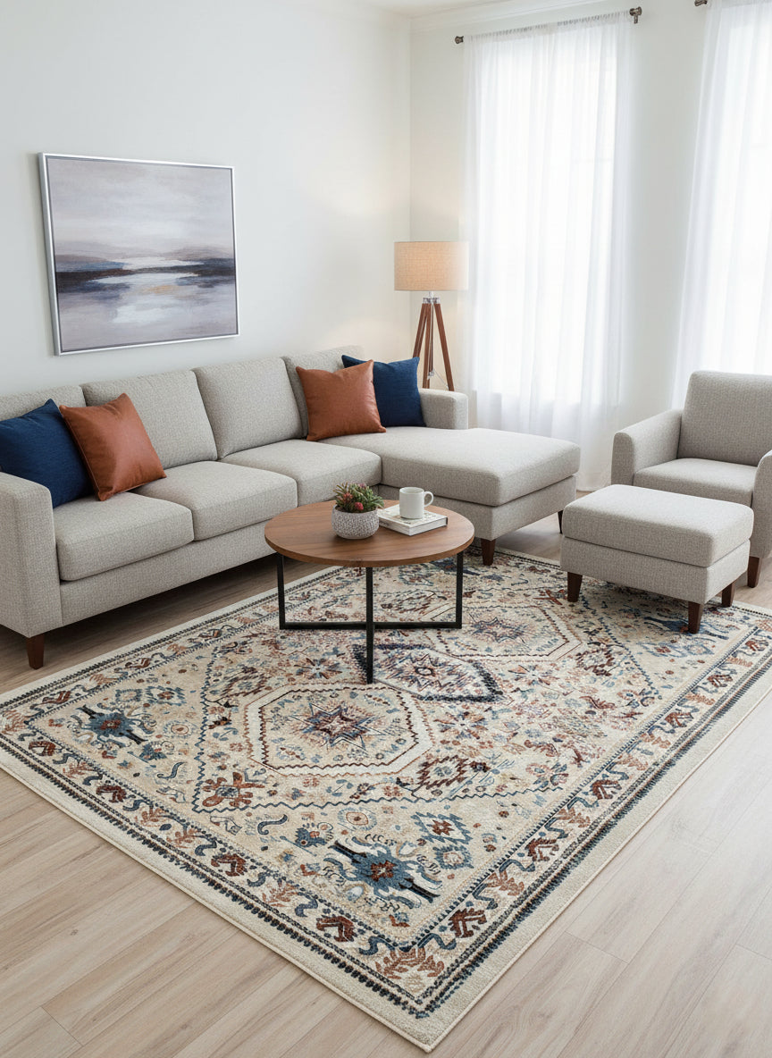 Topkapi Beige Medallion Carpet – Subtle Grandeur in Warm Neutrals