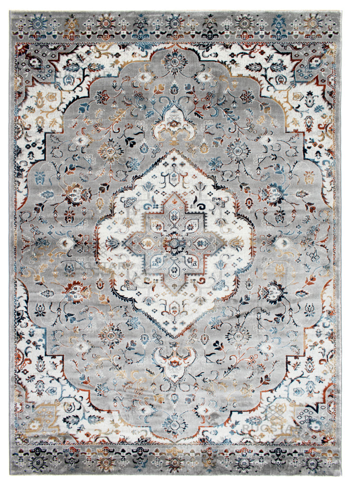 Topkapi Grey Persian Carpet – Classic Floral Medallion in Silver and Blue